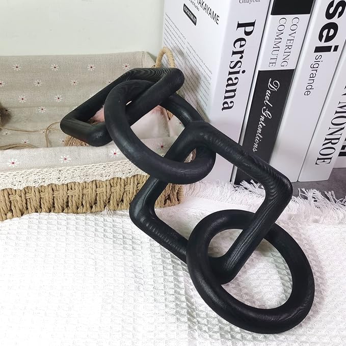 Wooden Chain Link Decorative 4 Link Decorative Pine Hand Carved Decorative Chain Modern Home Boho Creative Distressed Decor Vintage (Black)