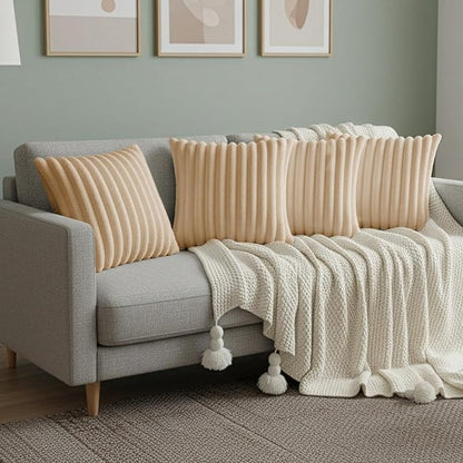 Khaki Throw Pillow Covers 18 x 18 Set of 4, Cute Boho Throw Pillow Cover for Couch/Bed, Decorative Pillows Covers for Sofa/Bed, Accent Pillow Covers for Living Room, Rustic/Home/Room Decor