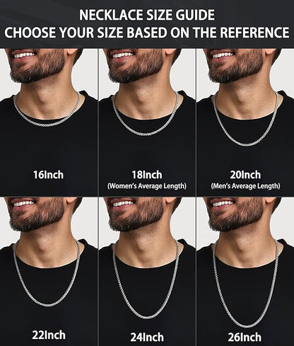 Jewlpire 4mm Wheat Chain Necklace for Men, Silver Tone/Black/14K Gold Plated Stainless Steel Necklace Chain, Mens Chains Necklaces 16 18 20 22 24 26 Inch