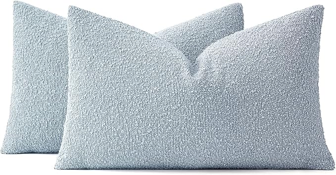 MIULEE 12x20 Inch Decorative Lumbar Throw Pillows for Bed Set of 2 Textured Boucle Neutral Winter Throw Pillow Covers Light Blue Accent Solid Pillowcases Sofa Livingroom Home Decor