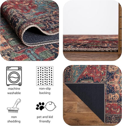 Keen Home Design 2x7 Rug - Machine Washable Runner Rug with Non-Slip Backing, Ideal for Hallway, Entryway, Kitchen, Laundry Room - Vintage, Easy Clean, Durable, Low Pile Rug - (2'6" x 7')
