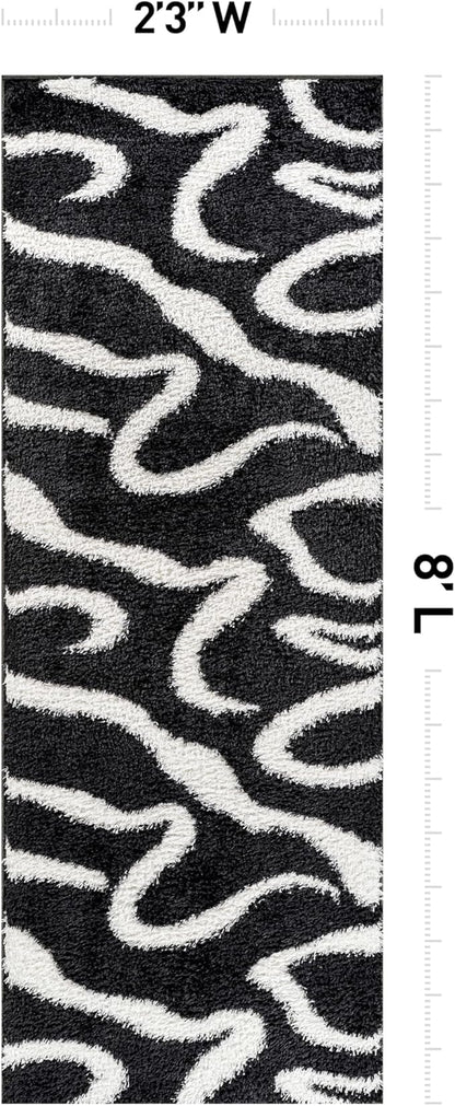 Rugshop Abstract Wavy Shag Runner Rug Anthracite Dark Gray 2' 3" x 8' Perfect for Hallways, Kitchens, or Behind The Sofa