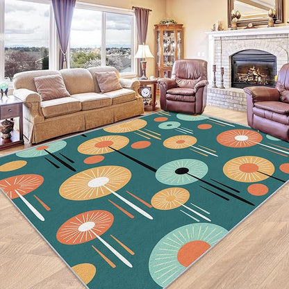 Mid-Century Modern Rug Runner - Retro Mid Century Carpet, 2x3 Rug, Colorful Circle Aesthetic Rug & Home Decor, Contemporary Area Rug & Room Decor, Washable Non Slip Anti Skid Rugs