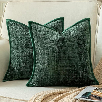 Yaertun Pack of 2 Chenille Textured Decorative Throw Pillow Covers Accent Solid Cushion Cover Soft Cozy Pillow Case with Velvet Back for Couch Sofa Bed Living Room 22x22 Inch Green