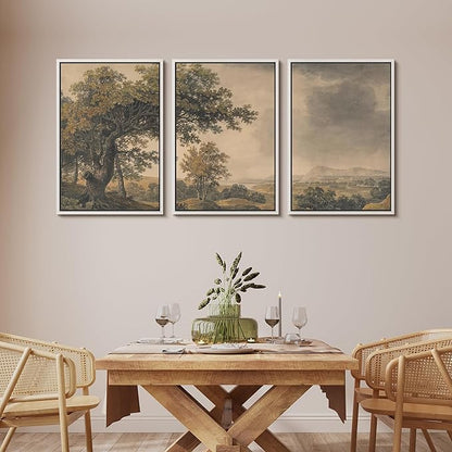 MUDECOR Framed Wall Art Print Set Vintage Landscape Rustic Tree and Mountain View Illustrations Decorative Colorful for Living Room, Bedroom, Office - 16"x24"x3 White