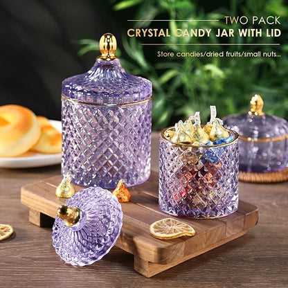 2 Pack Qtip Holder Apothecary Jars with Lids, Purple Bathroom Accessories Aesthetic Room Decor Bathroom Decor Sets, Cotton Ball Storage Organizer for Cotton Swab, 20oz+10oz