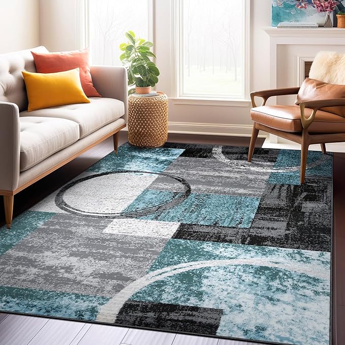 Rugshop Contemporary Circle Design Area Rug, Durable Fade-Resistant Carpet Alfombras for Bedroom, Living Room and Dining Room, Gray, 7'10" x 10'2"