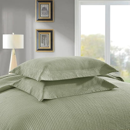 MarCielo 3-Piece 100% Cotton Oversized Bedspread Lightweight Quilt Coverlet Embroidery Farmhouse Bedding Set (TG Pale Green, Oversized King (118"x106"))