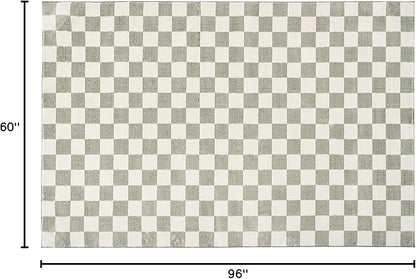 Revival Rugs Gambit 5'3"x8' Checkered Rug Washable Area Rug for Living Room Bedroom - 100% Recycled Oeko-TEX Certified, Medium Pile, Green, Beige