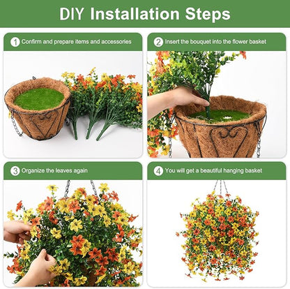 INQCMY Artificial Fake Hanging Flowers Plants Baskets for Outdoor Fall Decoration,Faux Silk Flower in Planter UV Resistant Look Real for Home Outside Porch Garden Yard Patio Decor