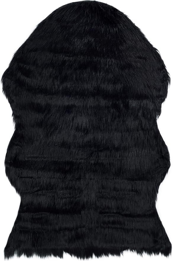 SAFAVIEH Faux Sheep Skin Collection 2' x 3' Black FSS115B Silken Glam 2.35-inch Thick Accent Rug