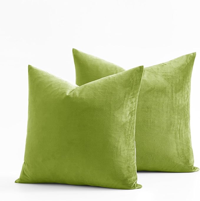 24x24 Velvet Pillow Covers Set of 2 Grass Green Decorative Square Throw Pillowcase Soft Solid Cushion Covers for Bedroom Living Room Outdoor Indoor Decoration
