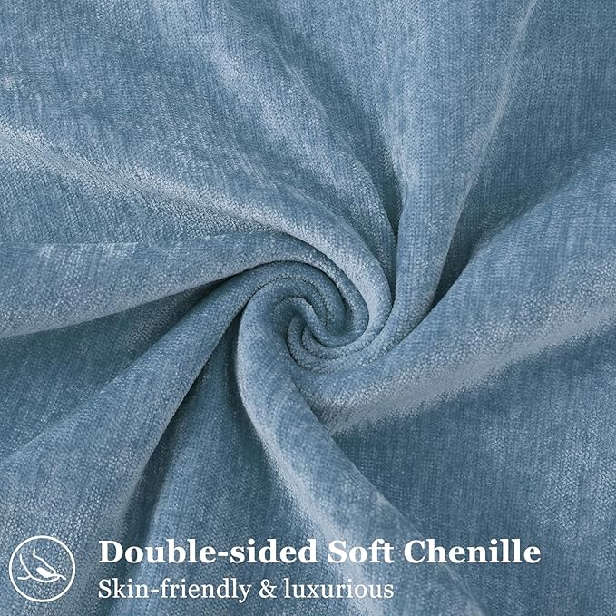 decorUhome Spring Couch Euro Sham Throw Pillow Covers 26x26 Set of 2, Decorative Soft Velvet Neutral Chenille Pillow Covers with Elegant Design for Sofa Bed Living Room Home Decor, Blue Grey