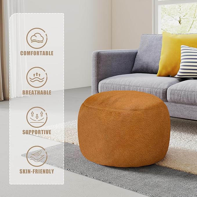 Round Stuffed Pouf Ottoman for Foot Rest, A Round Modern Foam Filled Poufs, Floor Chair for Living Room, Nursery, Dorm,Outdoor, A Soft Modern Foot Stool Perfect to Rest Your Feet (Orange, 20Inch)