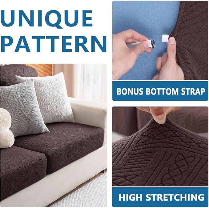 hyha Waterproof Couch Cushion Covers, Waterproof Sectional Couch Covers for 2 Cushion Sofa for Pets, Stretch Sofa Slipcover Washable with Elastic Bottom(2 Packs, Chocolate)