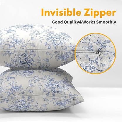 White Blue Chinoiserie Pillow Covers 20x20 Set of 2 Decorations Vintage Floral Throw Pillow Covers Boho Decor Rustic Pillowcases Farmhouse Pattern Soft Cozy for Sofa Bed Chair Home Decorative