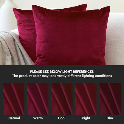 Encasa XO Velvet Throw Pillow Covers 18x18 in (45x45 cm) - Maroon - Set of 2 No Inserts, Only Pack of 2 Cases | Soft Square Decorative Euro Shams Cushion Cover for Couch, Sofa