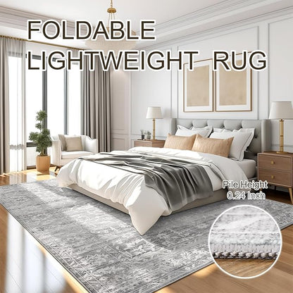 8x10 Area Rugs for Living Room, Stain Resistant Washable Rugs for Dining Room, Kitchen, Floral Vintage Non-Slip Thin Gray Large Area Rug(Grey, 8'x10')