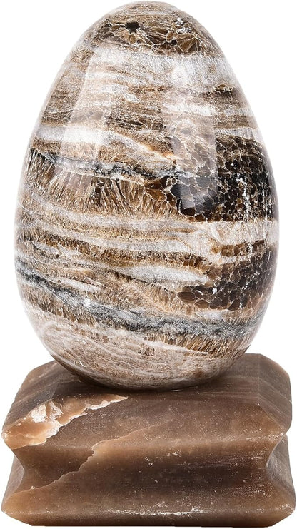 AMOYSTONE Single Morocco Jasper Minerals Crystal Egg with Base for Home Decor Collect, Large Height 3.5-4"