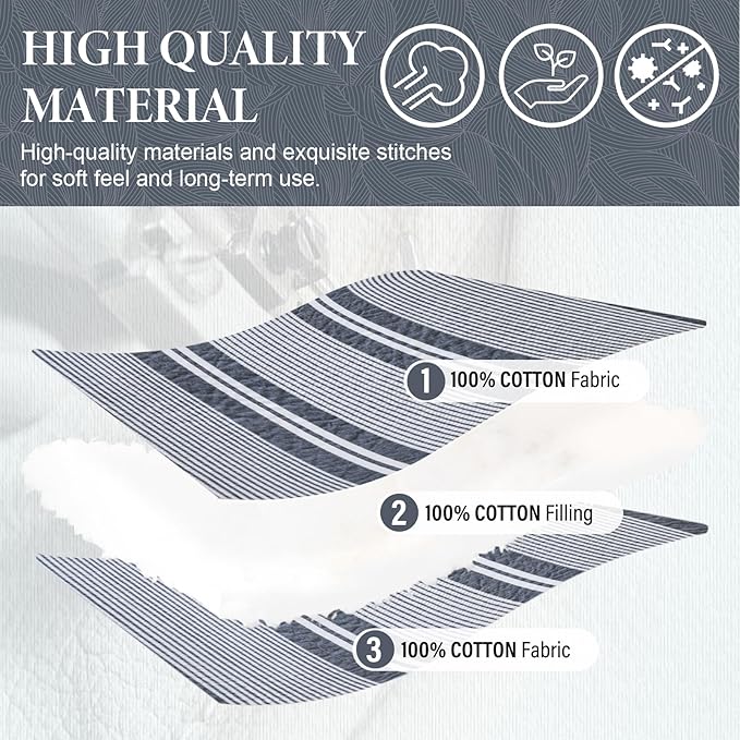 SahSahCasa 100% Cotton 120"×120" Oversized Bedspreads Coverlet, Striped California King XL Quilt Extra Large Bed Spread Lightweight Quilted Comforter, 3pcs, Slate Gray