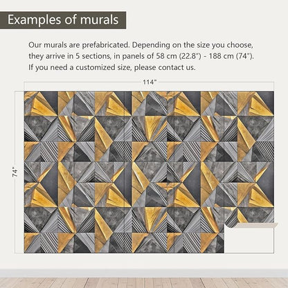 AFZEVEB-3D Geometric Wall Mural Gray and Gold Wallpaper for Bedroom 114"x74"(Not Peel and Stick)