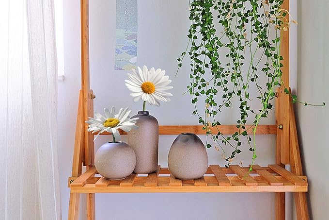 ComSaf Small Ceramic Flower Bud Vases Set of 3, Modern Style Simple Design Metallic Gradually Varied Brown Color Elegant Home Office Living Room Table Desk Decoration for Wedding Home Visit