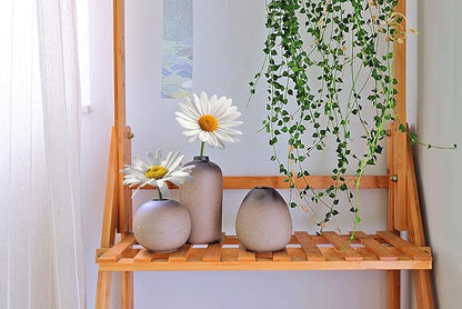 ComSaf Small Ceramic Flower Bud Vases Set of 3, Modern Style Simple Design Metallic Gradually Varied Brown Color Elegant Home Office Living Room Table Desk Decoration for Wedding Home Visit