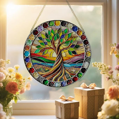 8-Inch Colorful Tree of Life Stained Glass Suncatcher & Ornament – Stained Glass Window Hanging & Decor, Sun Catchers for Windows Indoor, Gifts for Women, Gifts for Christmas, Housewarming Gift