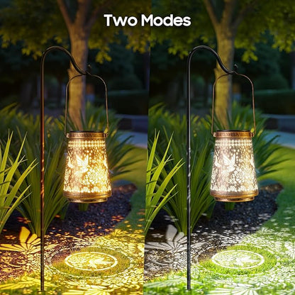 4 Pack Solar Lanterns Outdoor Waterproof Birthday Gifts for Women Mom Grandma, Hollowed-Out Metal Hummingbird Hanging Solar Lantern Lights Outdoor Decor, 2 Modes Lights Decor for Yard, Patio