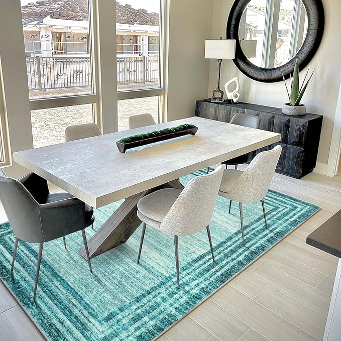 Lahome Modern Abstarct Area Rugs 5x7, Washable Teal 5x7 Bedroom Rug Soft Living Room Rug Non Slip, Low-Pile Indoor Rugs for Living Room Minimalist Floor Carpet for Dining Room Kids Playroom