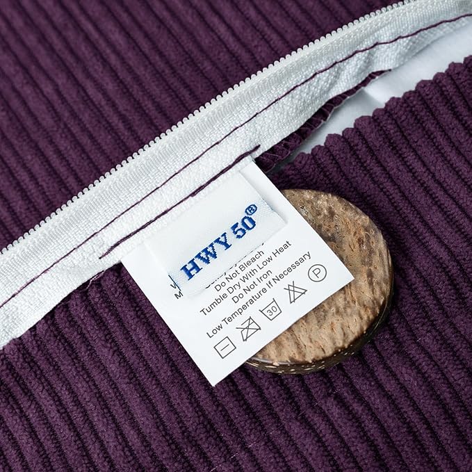 HWY 50 Purple Chenille Throw Pillow Covers 18x18 Inch with Triple Buttons, Soft Farmhouse Accent Decorative Cushion Cases for Couch Sofa Bed Living Room Bedroom Pack of 2