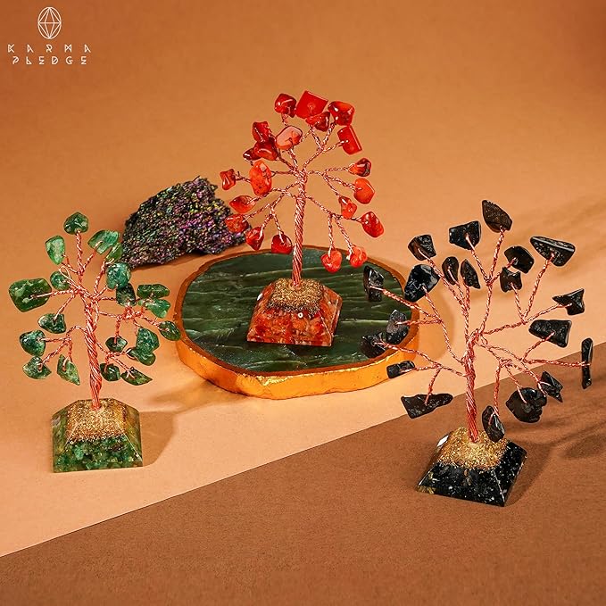 KARMAPLEDGE Set of 12 Crystal Tree of Life Gifts for Women, Seven Chakra Healing Crystals Brings Positive Energy, Good Luck, Money, Feng Shui Home & Office Desk Decor, for Dad