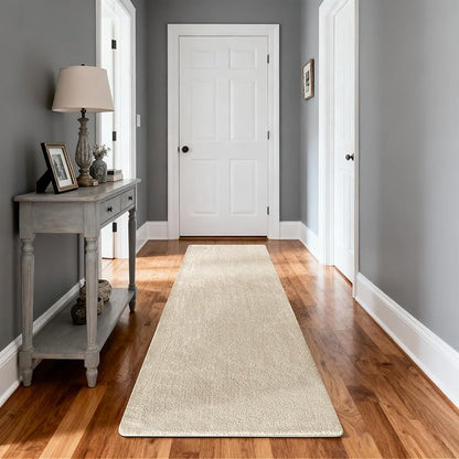 PURE ERA Carpet Stair Tread Landing Mat Area Rug Ultra Plush Shag Soft Non Slip Skid Resistant Tape Free Indoor Doormat Washable Reusable Beige 2' X 6'