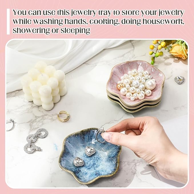 4 Pack Small Jewelry Dish Ceramic Trinket Holder Dish Tray for Rings Earrings Necklaces Bracelets 4.3 x 3.9 Inch Key Bowl Women's Birthday Mother's Day Wedding Gift