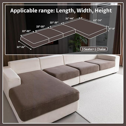 Sectional Couch Covers, Wear Resistant Stretch Sofa Covers Washable Soft Couch Cushion Covers Anti Slip Furniture Protector Sofa Slipcovers for Pets(4 Pieces 3 Seaters+1 Chaise, Brown)
