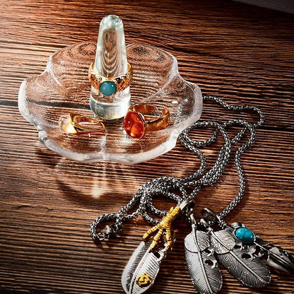 Crystal Ring Holder Decorative Jewelry Tray Valentine Engagement Wedding Birthday Gifts for Women (Hexagon)
