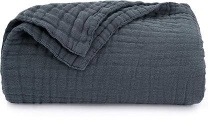 Love's cabin 6 Layer 100% Cotton Muslin Blanket, 50"x60" Throw Muslin Blanket for Couch Bed, Dark Grey Muslin Throw Blanket, Lightweight and Breathable Cotton Gauze for Adult