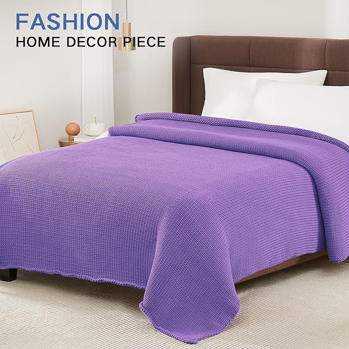 Guohaoi Knitted Weighted Blanket for Adults (Purple 48"x72" 15lbs) No Beads Cooling Throw Blanket for Hot Sleepers, Home Decor Breathable Chunky Knit Heavy Blanket Use on Full Size Bed