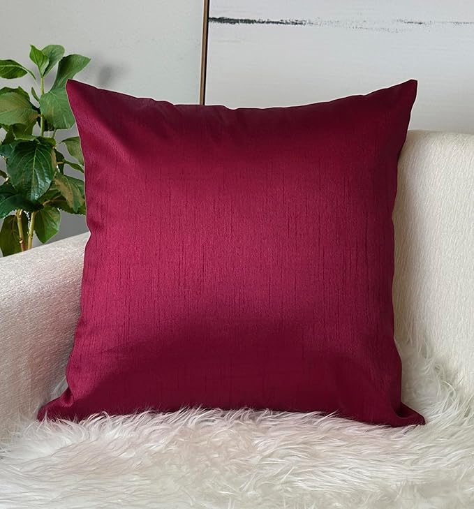 Aiking Home 20x20 Inches Faux Silk Square Throw Pillow Cover, Zipper Closure, Burgundy (Set of 2)