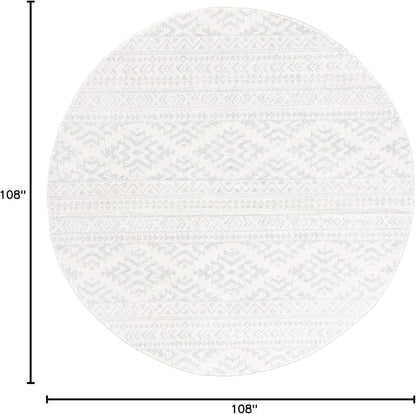 SAFAVIEH Tulum Collection Area Rug - 9' Round, Ivory & Light Grey, Moroccan Boho Tribal Design, Non-Shedding & Easy to Clean, Ideal for Living Room, Bedroom, Dining Space (TUL272G)