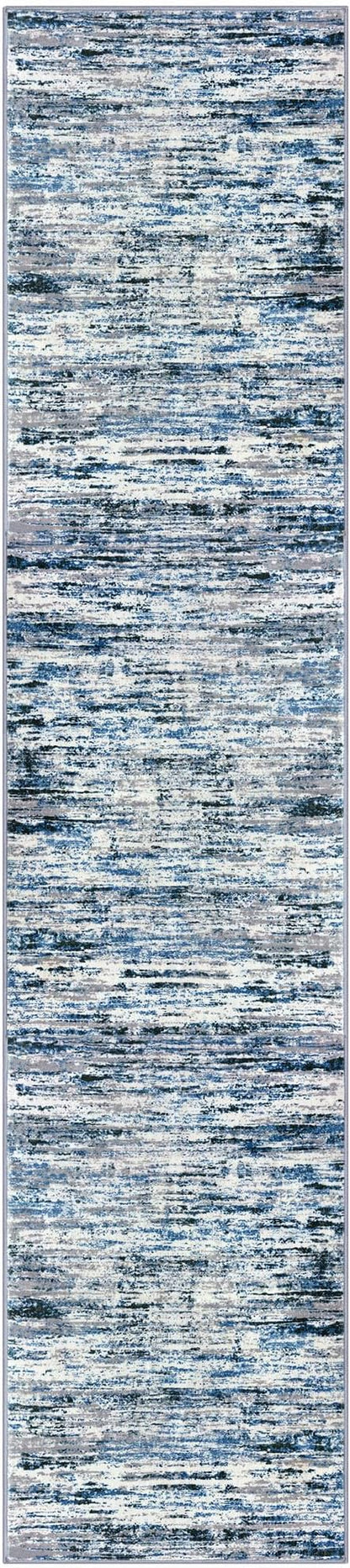Modern Abstract Runner Rug 2.6x12, Grey Blue White Washable Long Kitchen Runner Non-Slip Soft Hallway Rug Runner Thin Print Faux Wool Carpet for Entryway Bedroom Laundry Room Indoor Home Decor