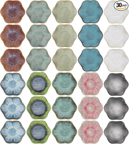 30 PCS Colorful Ceramic Lotus Ring Dish Bulk 4.5in Trinket Tray Jewelry Organizer, 10 Color Wedding Bridal Shower Party Favors,Earring Holder, Key Bowl, Home Entryway Décor