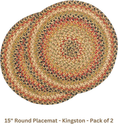 Homespice Kingston Round Braided Placemats, Warm Country Decor, Set of 2, 15", Multicolor Jute Table Mats - Vibrant Colors, Durable, Easy to Clean and Protects Furniture
