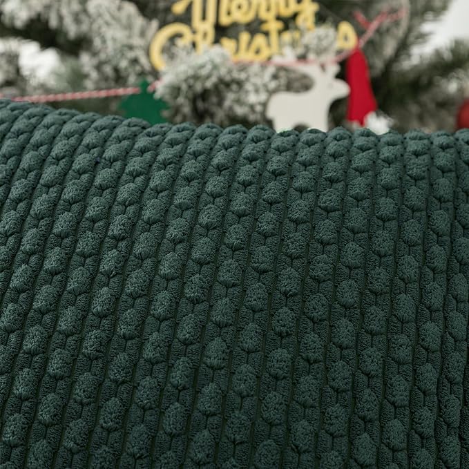 Kevin Textile Christmas Decorative Pillow Covers Set of 2 Striped Plush Corduroy Pillows Pillowcases Boho Home Decor Cushion Covers for Couch Sofa Bed Living Room 18x18 Inch, Army Green