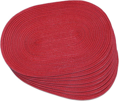 Noctiflorous Oval Braided Placemats Set of 8 Woven 12x18 Inch Non Slip Washable Heat Resistant Place Mats Round Tablemats for Dining Kitchen Party Daily Table Decor Dinner Mats (Red, 8)
