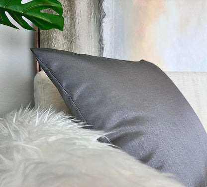 Aiking Home Collection 26x26 Inches Faux Silk Square European Shams, Zipper Closure, Charcoal (Set of 2)