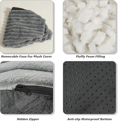 Pouf Ottoman Stuffed Round for Foot Rest, Faux Fur Poufs with Foam Chunk Filling, Storage Ottoman Pouf Foot Stool Cushion, 26 X 18 Inch Floor Chair for Living Room Bedroom Home Decor, Light Gray