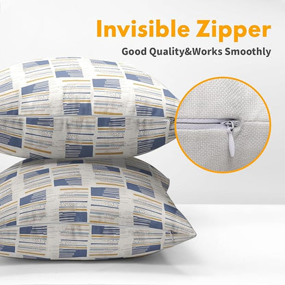 Blue Yellow Striped Pillow Covers 20x20 Set of 2 Beige Print Pattern Neutral Decorative Outdoor Boho Pillowcases with Zipper Rustic Farmhouse Decorations Throw Cushion Cover Decor for Couch Sofa Bed