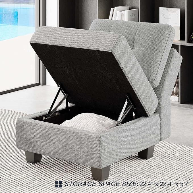 Belffin Ottoman Module with Storage for Modular Sofa Sectional Couch Cube Seat Square Storage Ottoman Footrest Modern Fabric Light Grey