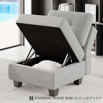 Belffin Ottoman Module with Storage for Modular Sofa Sectional Couch Cube Seat Square Storage Ottoman Footrest Modern Fabric Light Grey